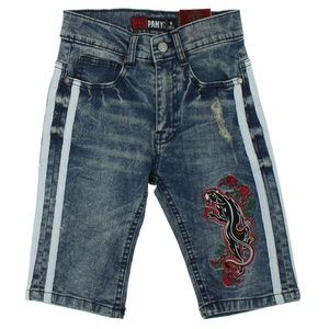 Panic Boys Denim Embroidered  Shorts sz 12 NWT